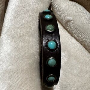 Brown Leather Bracelet with Turquoise Accents